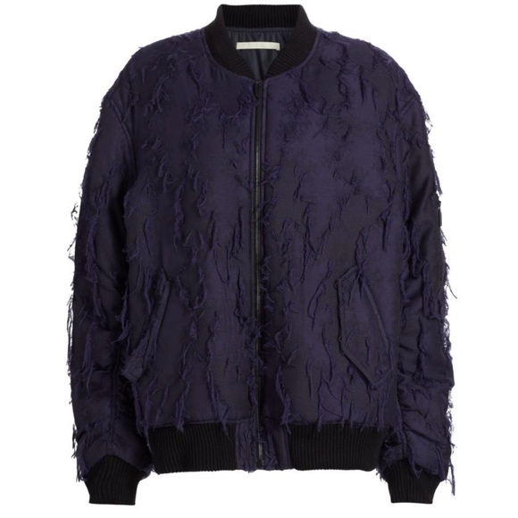 Jason Wu Distressed Deep Blue Bomber Jacket - Picture 1 of 9